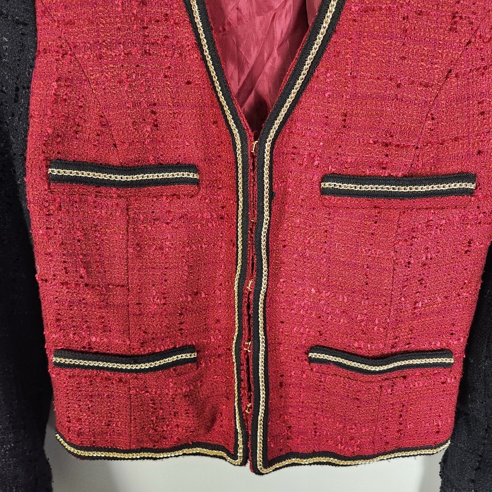 EUC Mango MNG x Kate Moss Boucle Cropped Blazer/Jacket Chain Detail Size XS #708 - Picture 4 of 10